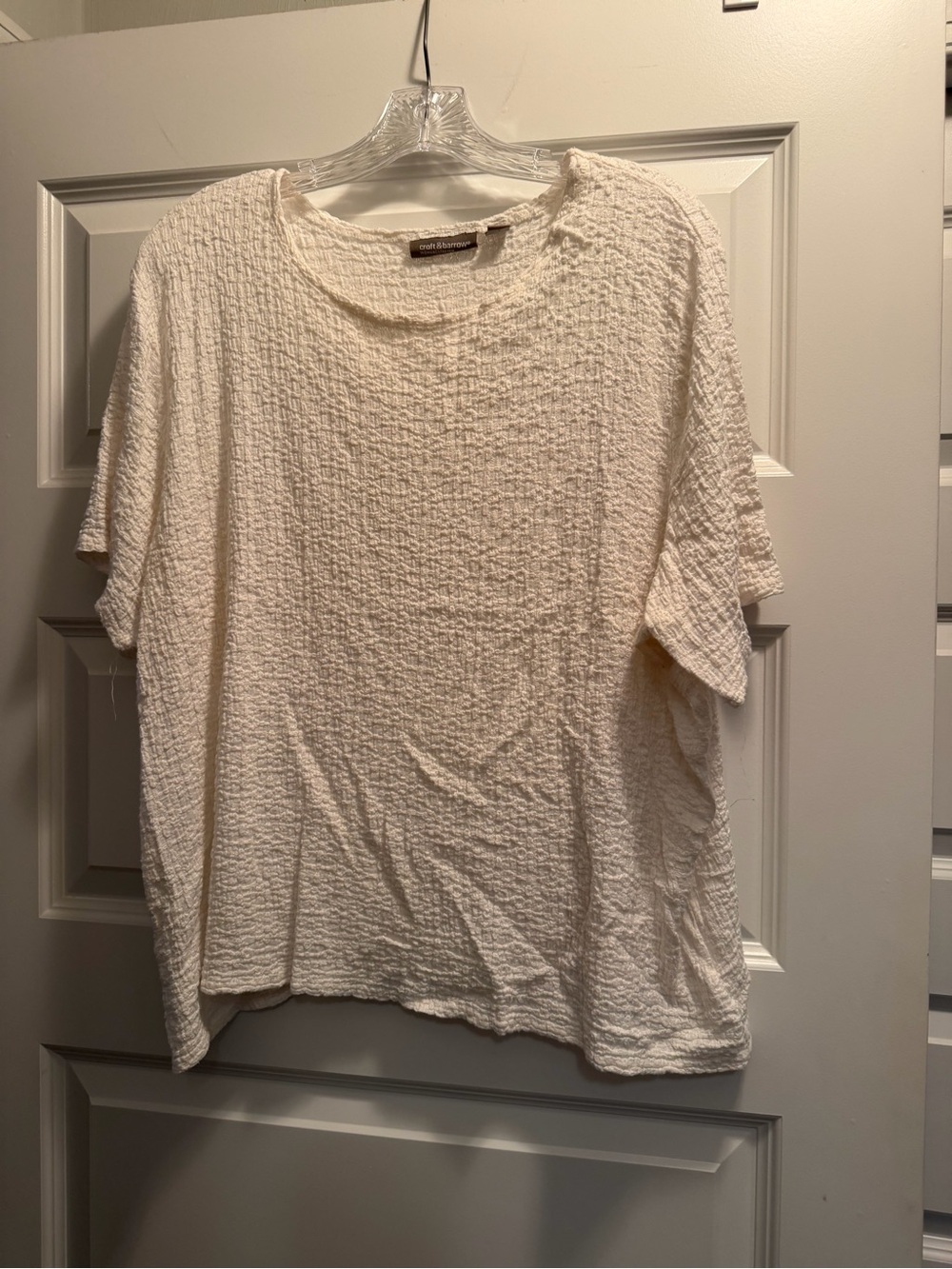 croft & barrow Cream Short Sleeve Textured Knit Tee
